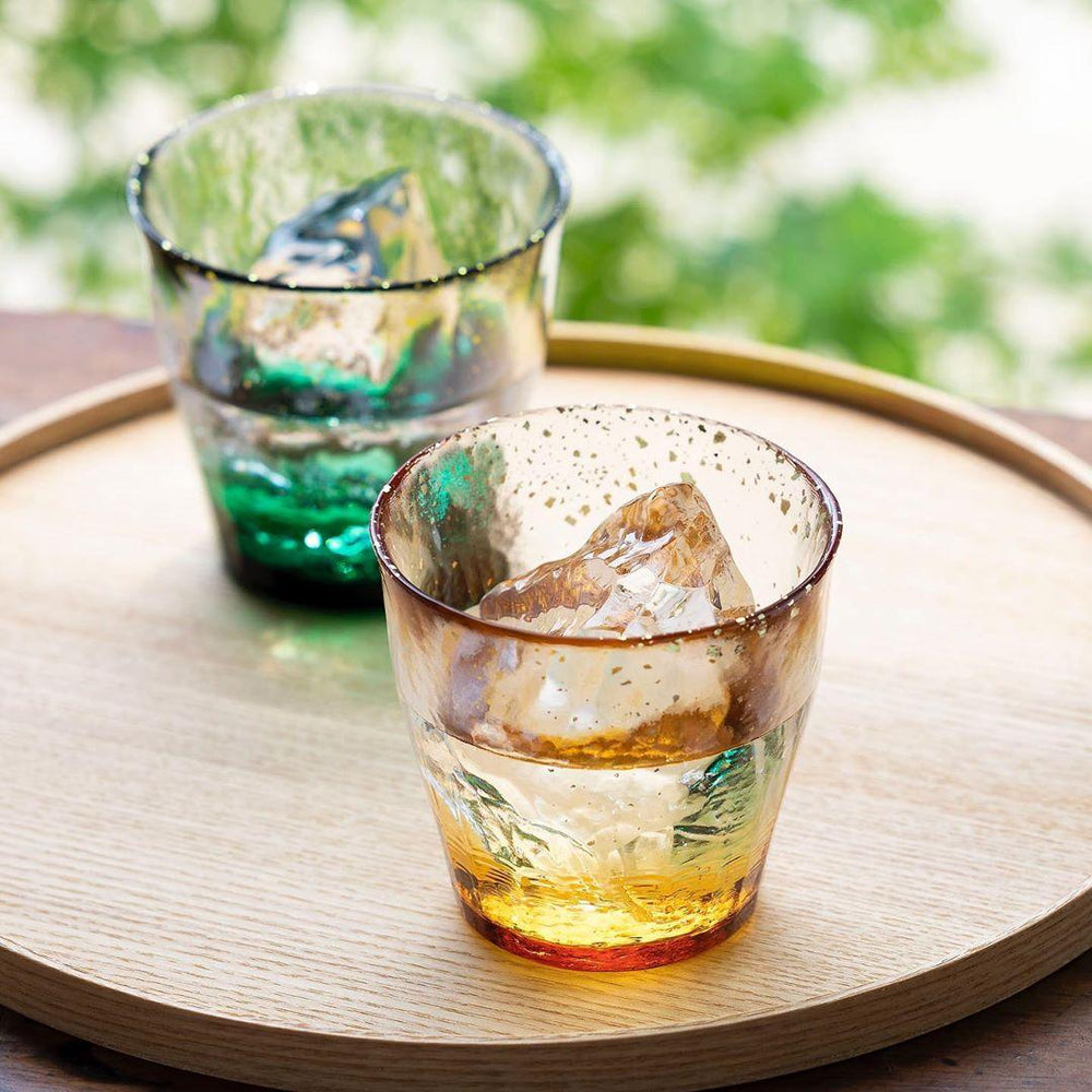 彩琉璃杯 津輕琉璃「氷華金彩」限定玻璃對杯(綠陽)
